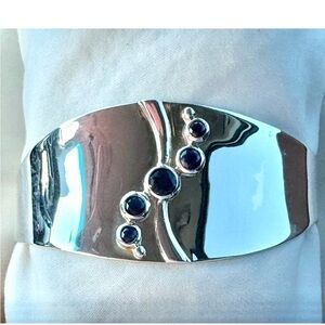 Jay King Sterling Silver Wide Cuff Bracelet ~ Black Faceted Onyx ~ Modern DTR